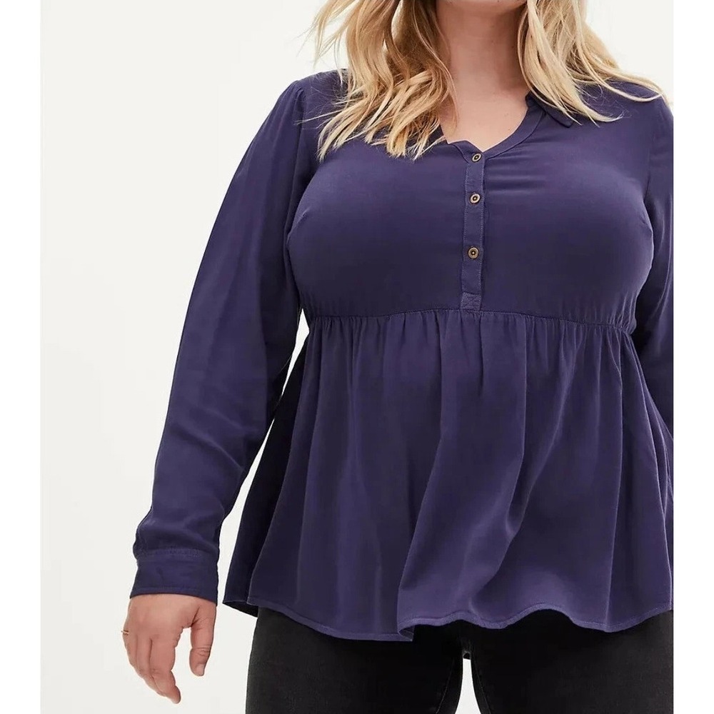 Torrid Button Down Babydoll Blouse Plus Size 4X Blue Hi Lo Long Sleeve